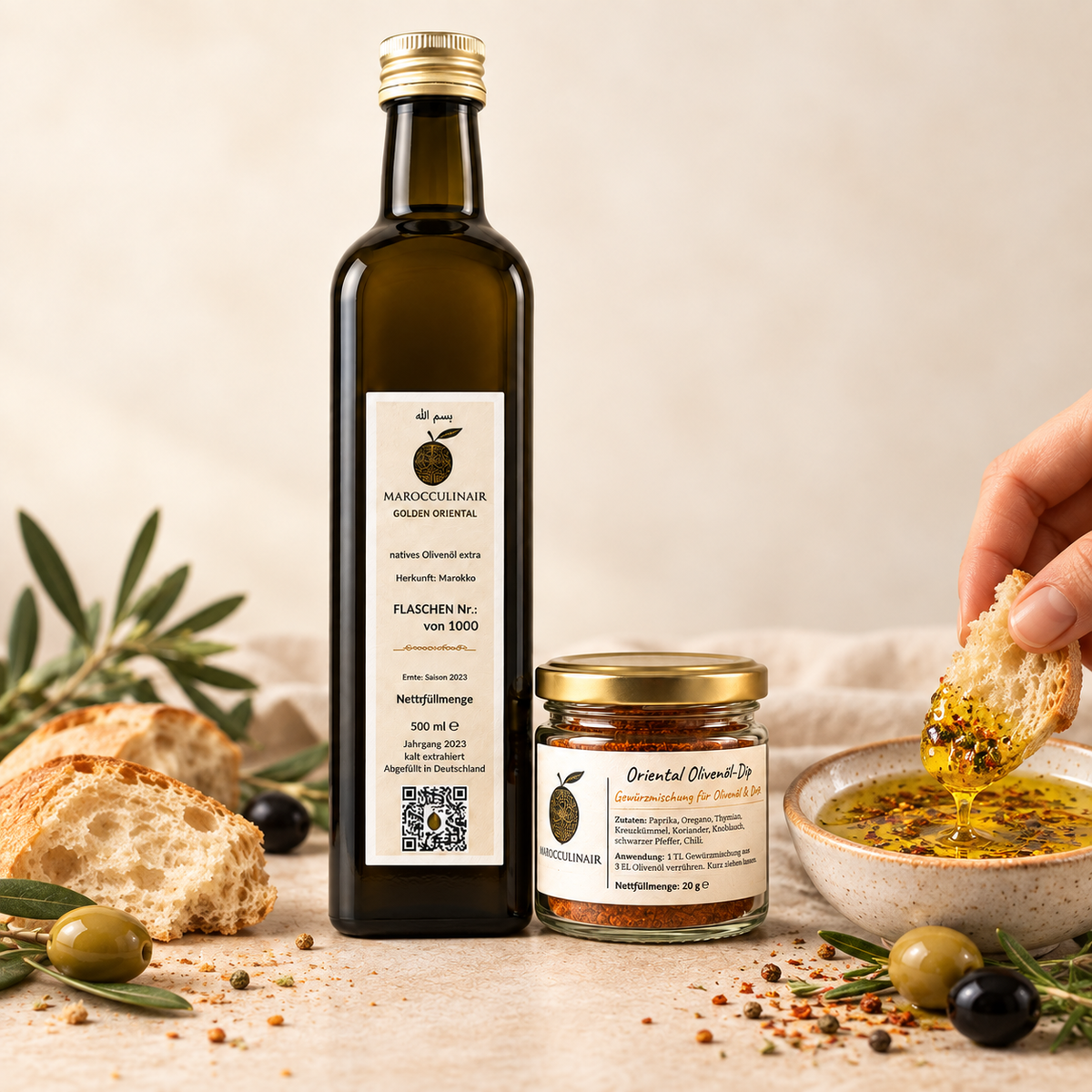 1x Golden Oriental Olivenöl 500 ml + 1 x Oriental Dip Gewürzmischung 20g