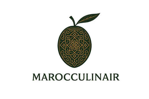 Ein Logo:  Olive in orientalischem Design mit Schriftzug MAROCCULINAIR